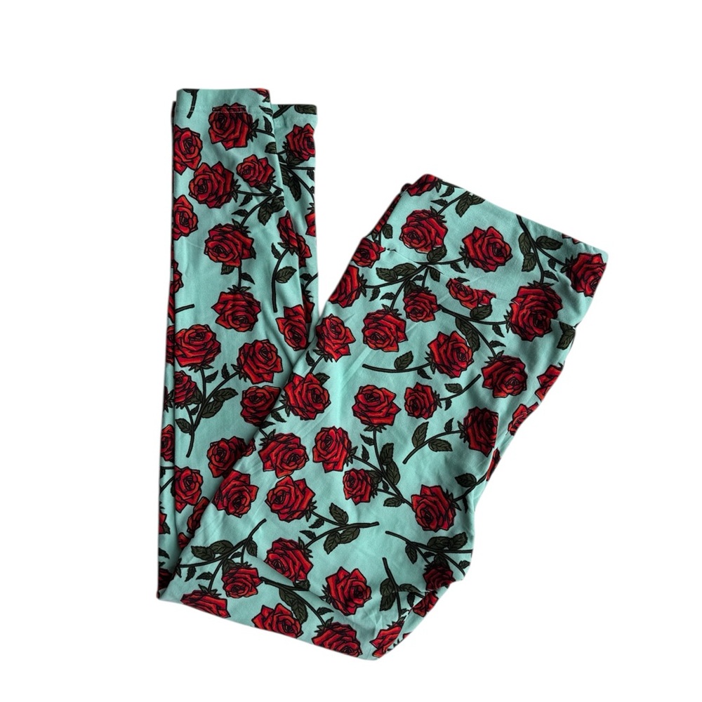 LuLaRoe TC rose leggings on a mint background. Brand new!